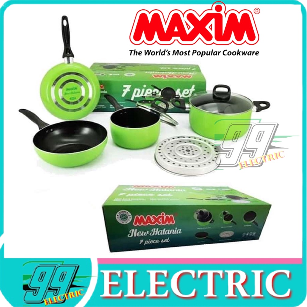 Maxim New Halania 7 Set - Hijau/ Panci set Murah/ Panciset Dapur/ teflon anti lengket/PANCI SET MAXI