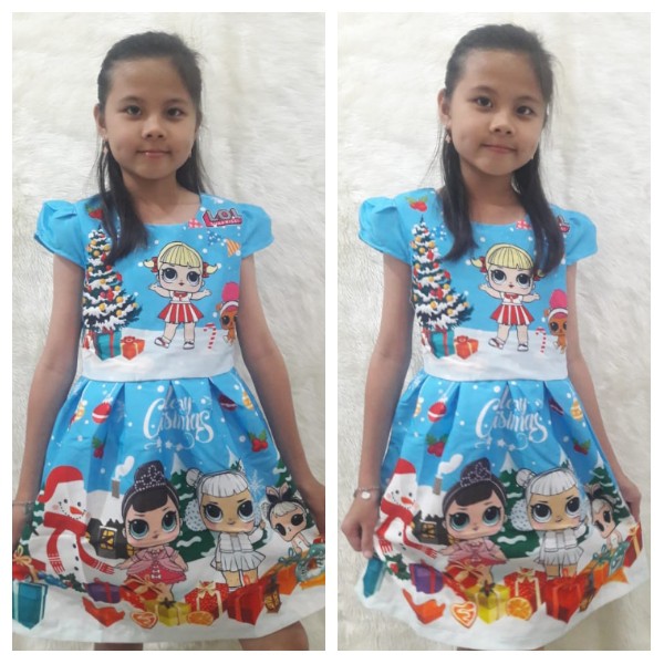 [Janicebabyshop] DRESS NATAL ANAK PEREMPUAN LOL SURPRISE BIRU
