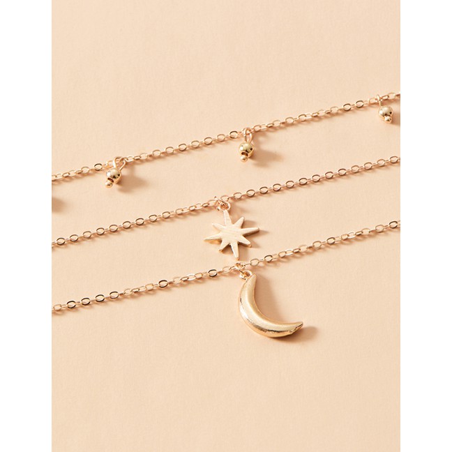 LRC Kalung Fashion Gold Color Alloy Multilayer Crescent P82866