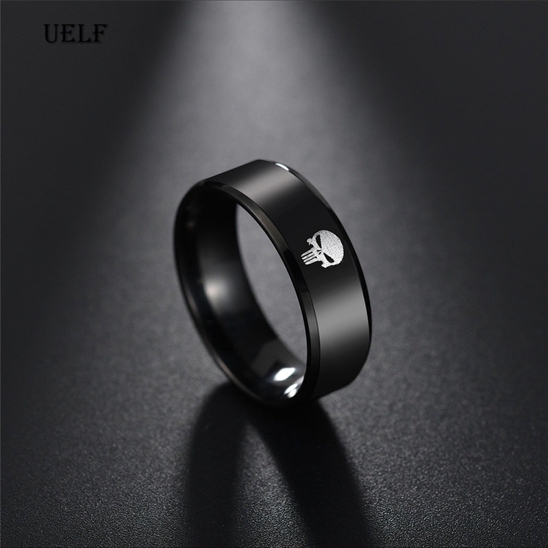 Cincin Desain Tengkorak Bahan Titanium Stainless Steel Warna Hitam Gaya Vintage Untuk Pria