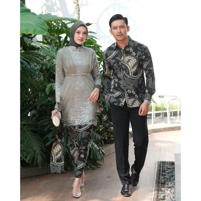 set couple kebaya Medina hijau green/set couple kebaya lamaran/set couple kebaya tunangan/set couple