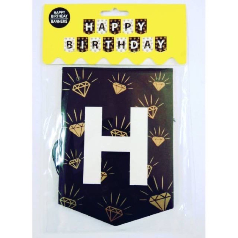 banner party flags happy birthday tulisan decoration dekorasi pesta gold diamond