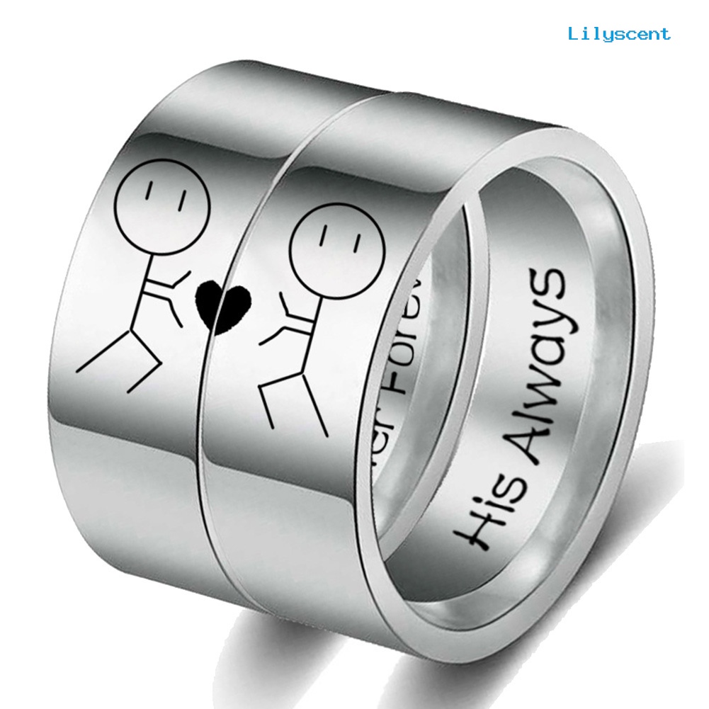 Cincin Desain Kartun Her Forever His Always Abstrak Bahan Stainless Steel Untuk Pasangan