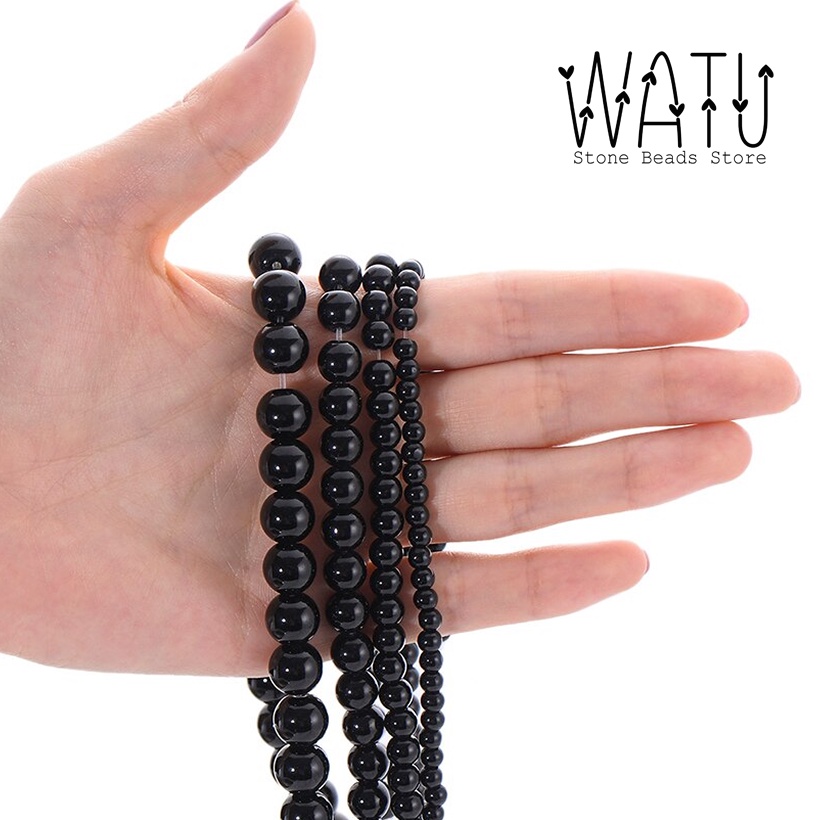 Manik Batu Alam Black Onxy Stone Beads Rounded