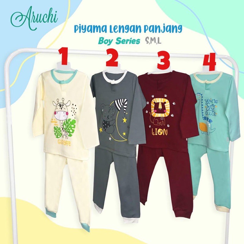 Aruchi Setelan Piyama Polos Sablon Pendek-Panjang / Panjang-Panjang