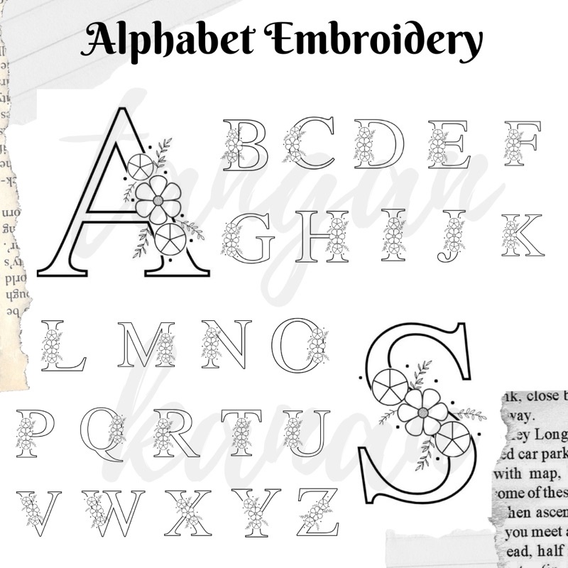 Pola sulam Embroidery Floral Alphabet pattern embroidery crosstitch