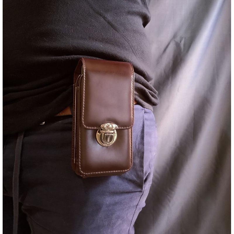 Dompet Hp Pinggang Dobel Slot Kulit Sapi Asli