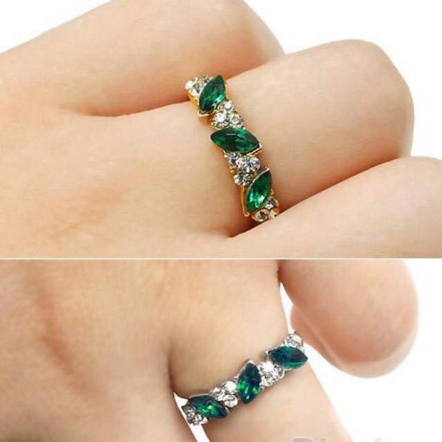 cincin korea cincin lapis emas model batu hijau