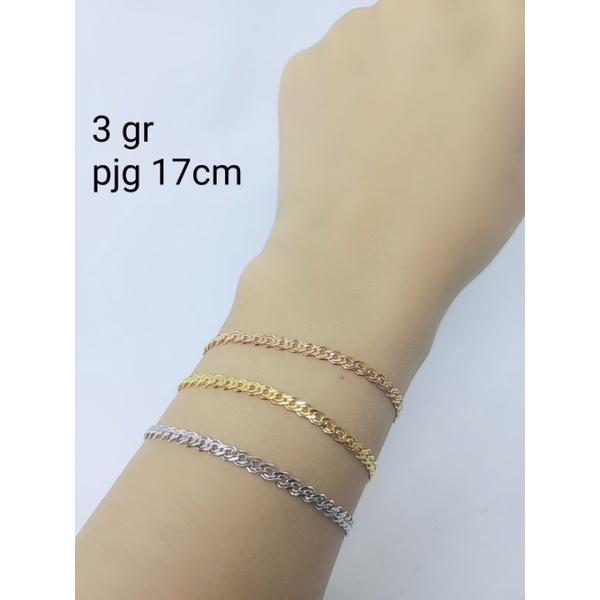 gelang rantai double sisik naga +2 bel/ gelang perak asli silver 925 lapis emas/ gelang fashion