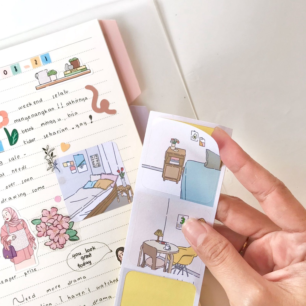 

Stiker jurnal memo/ aesthetic sticker/ 3 cut room sticker set KP108