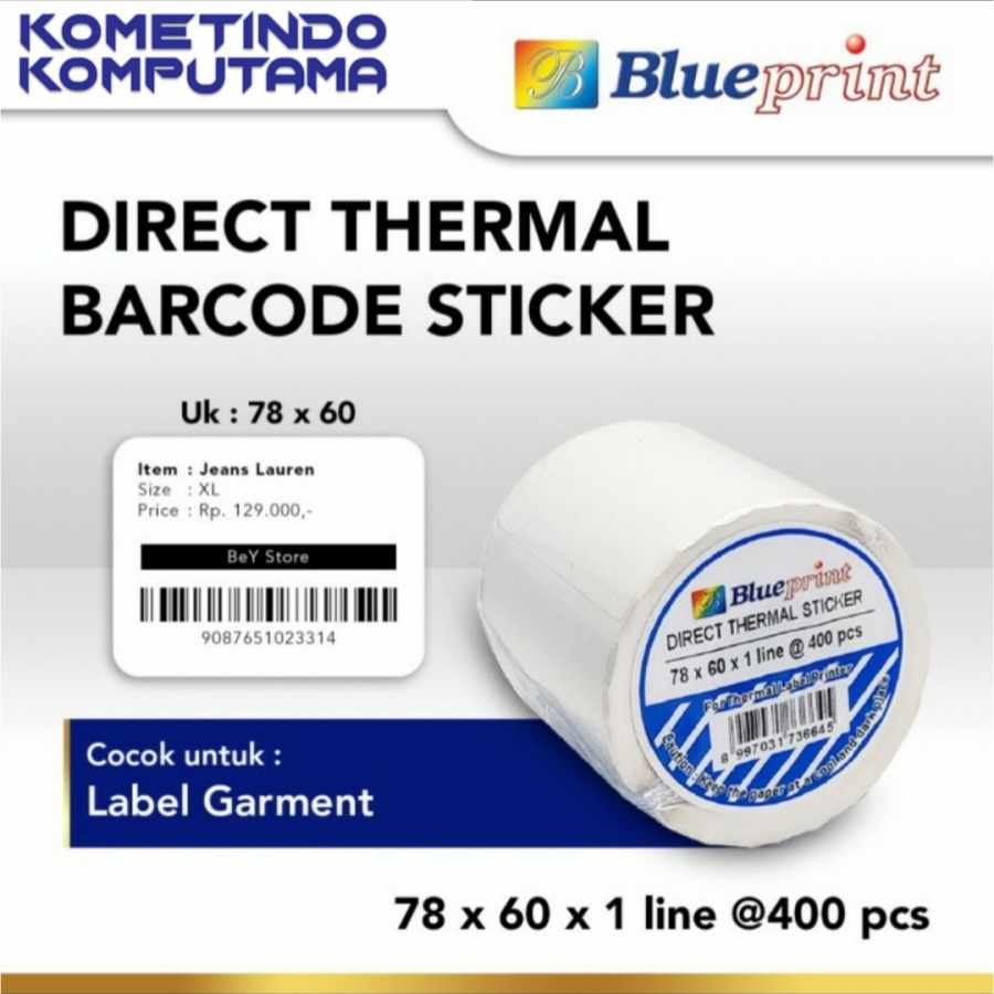 78x60mmx1 Line isi 400pcs Direct Thermal Sticker BLUEPRINT 78x60mmx1 Line isi 400pcs / Label Stiker