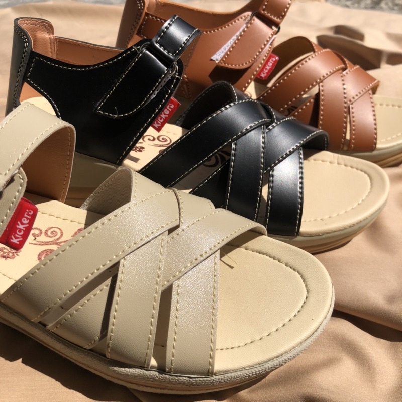 Sandal slop wedges kokop polos tinggi 5cm fashion wanita cantik casual variasi tali silang perekat back strap sol karet anti slip SLOP KAMPUS 6