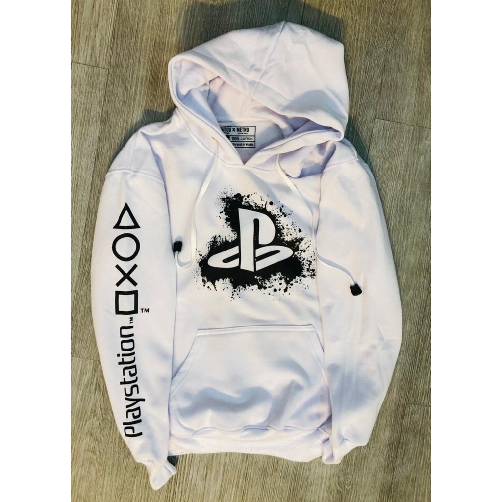 Hoodie Gamer Playstation Splash WHITE Cotton Fleece Premium Quality