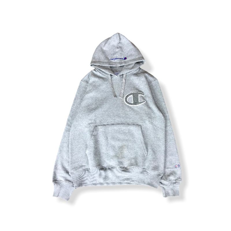 CHAMPION PULL OVER HOODIE BIG LOGO C PATCH C3 - L119 (Grey)