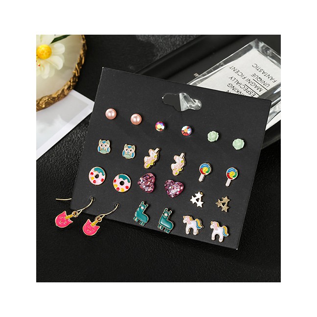 LRC Anting Set Fashion Color Dropping Oil Donut Artificial pearl Pentagram Earrings D42520