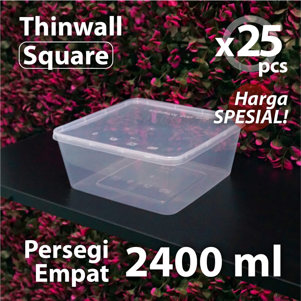Paket 25 pcs - Thinwall Persegi 2400 ml DM - Wadah Square SQ