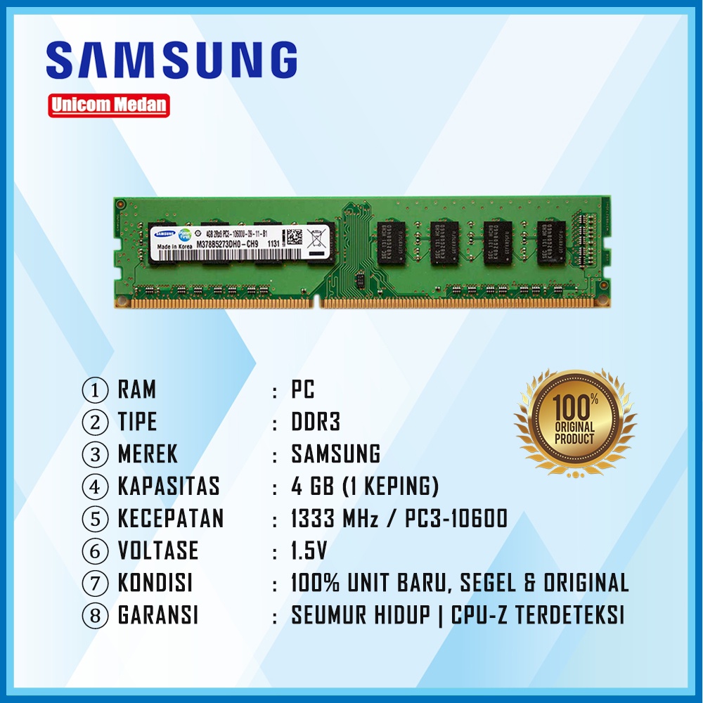 RAM PC DDR3 4GB 1333MHZ PC3-10600 SAMSUNG