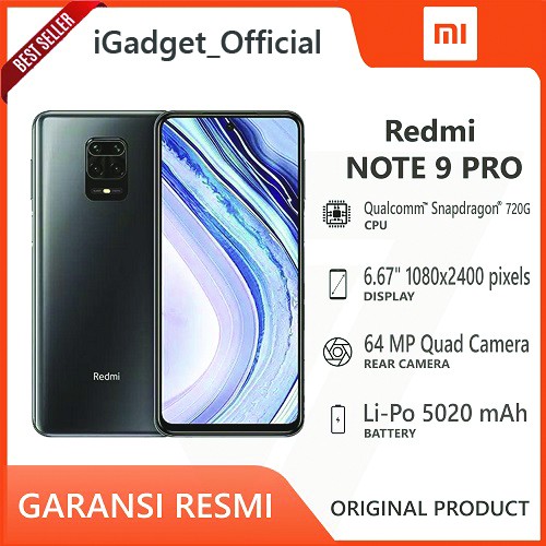 redmi note 9 pro 6gb 64gb 8gb 128gb garansi resmi 1 tahun