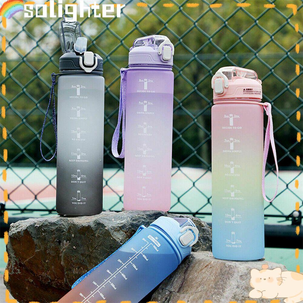 Solighter Botol Air Minum 1L Dengan Sedotan Motivasional Untuk Olahraga / Travel