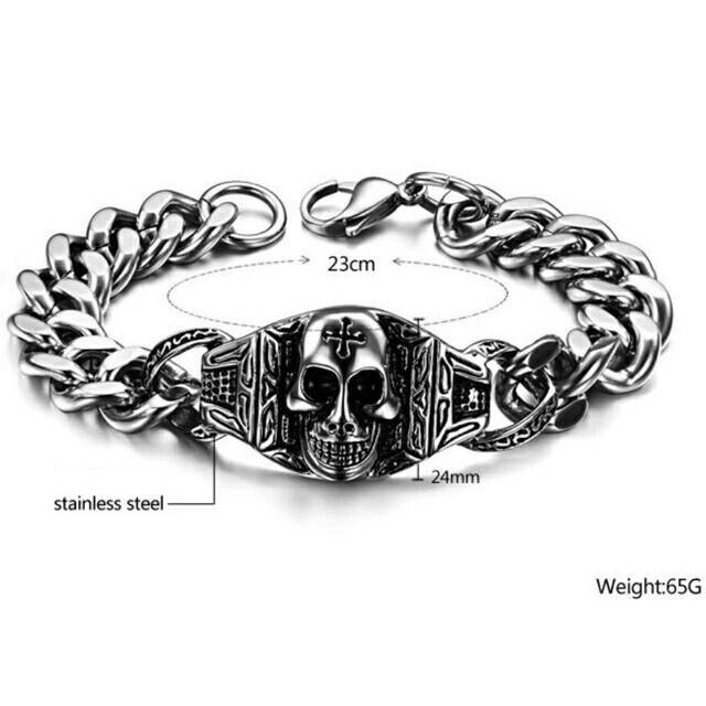 Gelang tengkorak pria titanium silver
