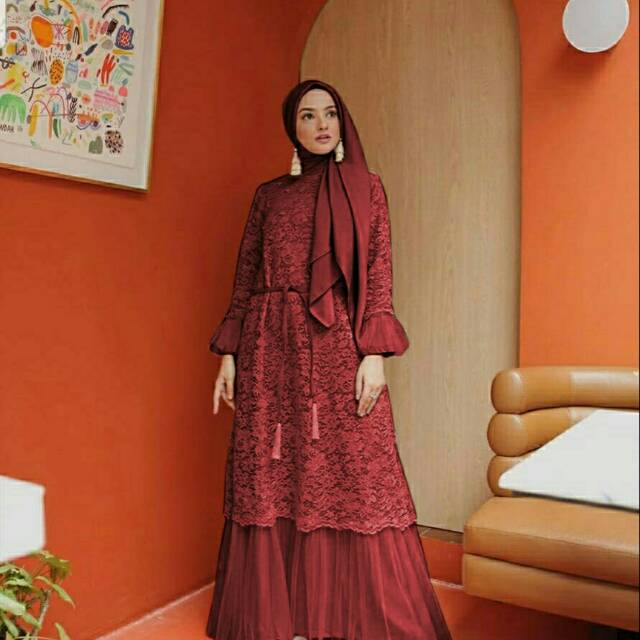 G4 - MAXI DRESS AGNIA GAMIS BAHAN BRUKAT LAPIS FURING
