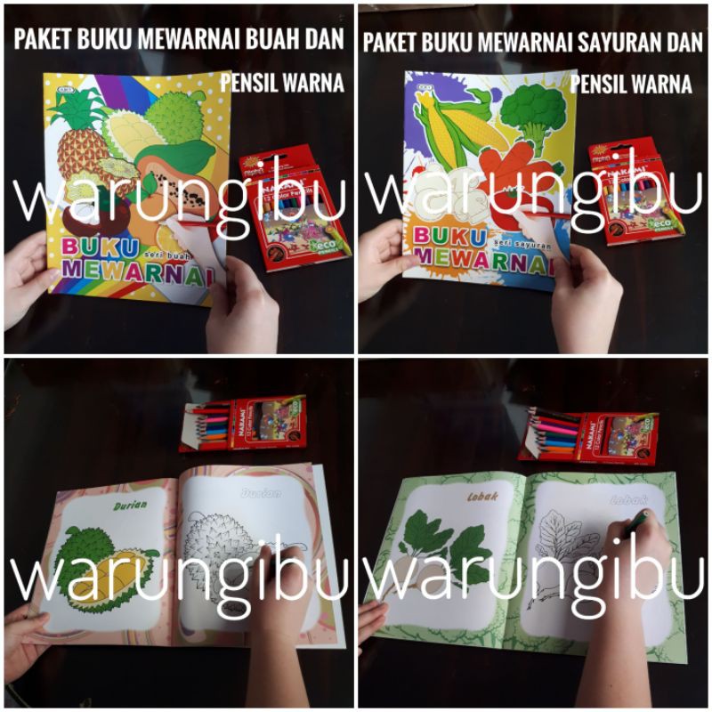 Paket Buku Anak Mewarnai Sayuran Dan Buah Set Pensil Warna