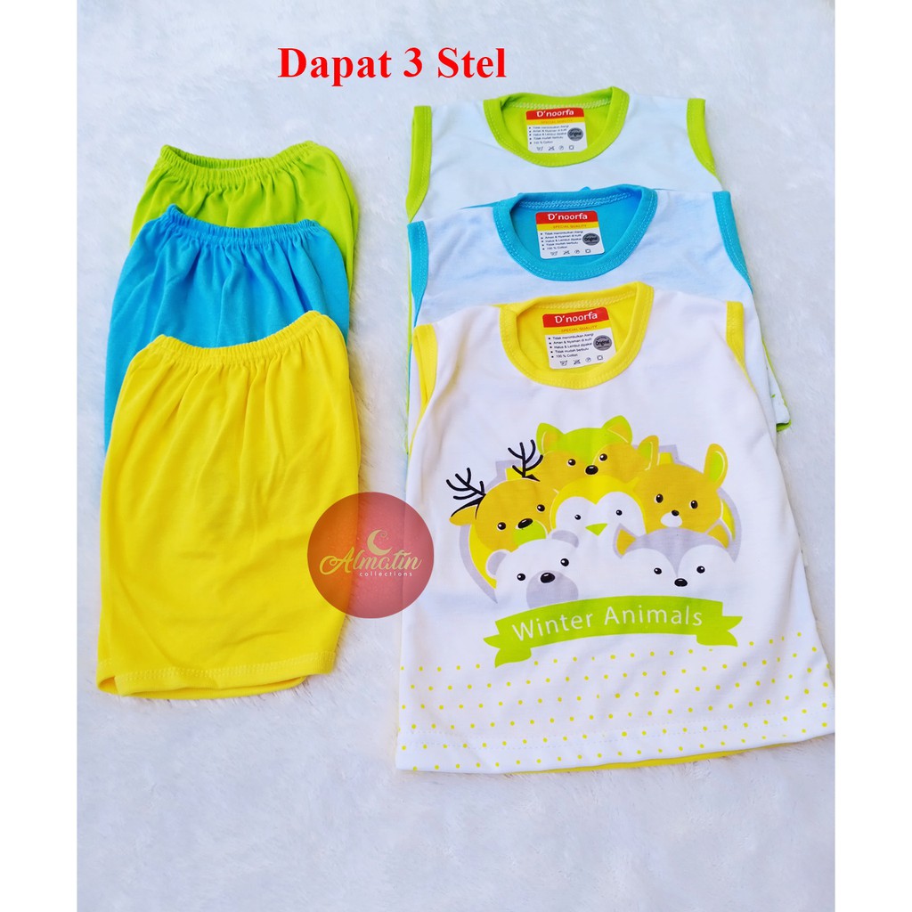 3 Pcs Setelan Baju Bayi Murah Lengan Kutung D noorfa. 0-8 Bulan. Bahan Lembut &amp; Adem, Harga Konveksi