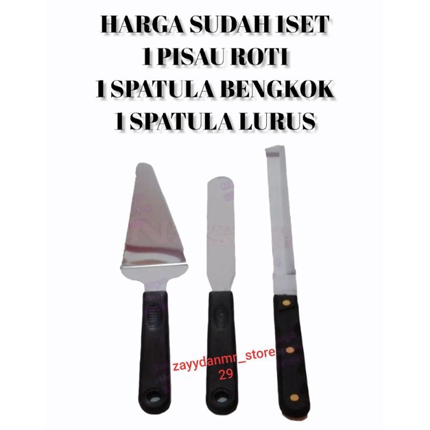 SET 3 PISAU ROTI+SPATULA LURUS+SPATULA BENGKOK PERLENGKAPAN DAPUR