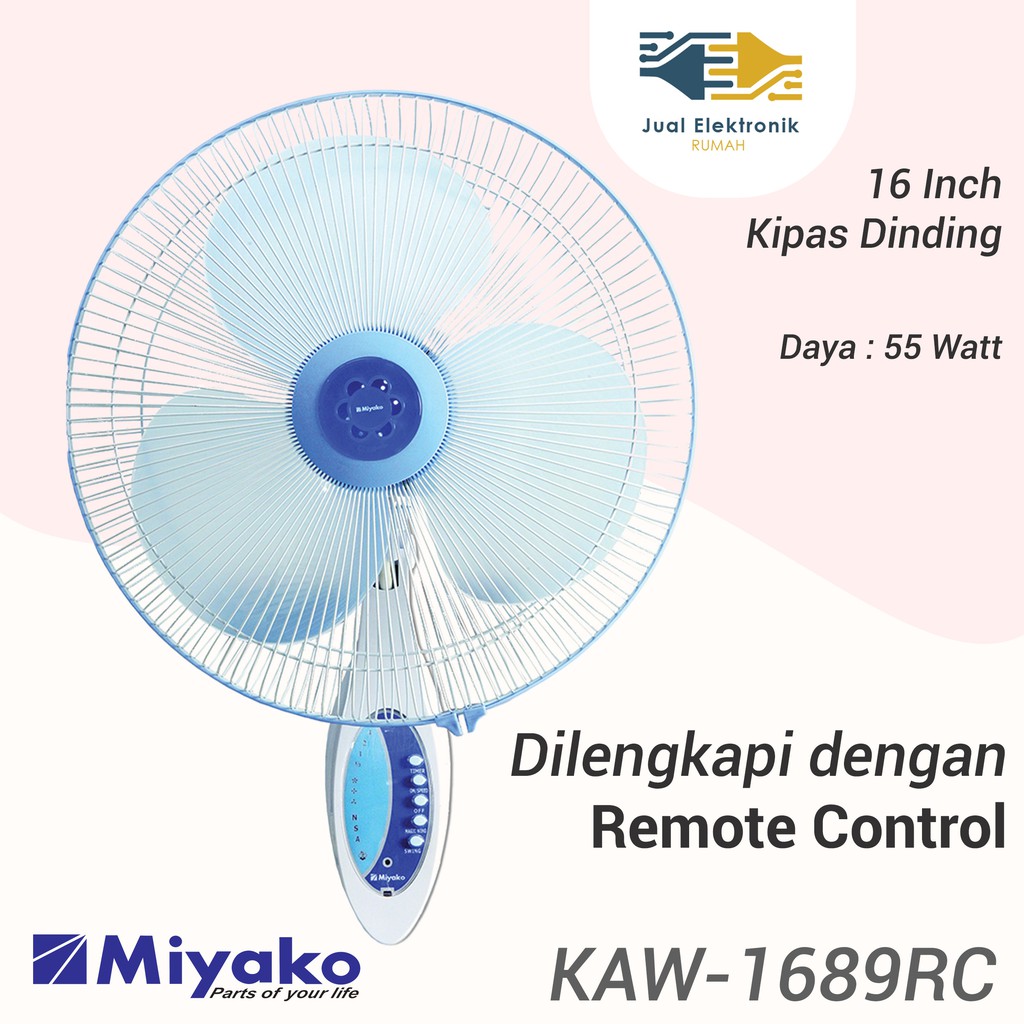 Wall Fan Kipas Angin Dinding Miyako 16 inch  KAW1689RC  Remote Nomor 1