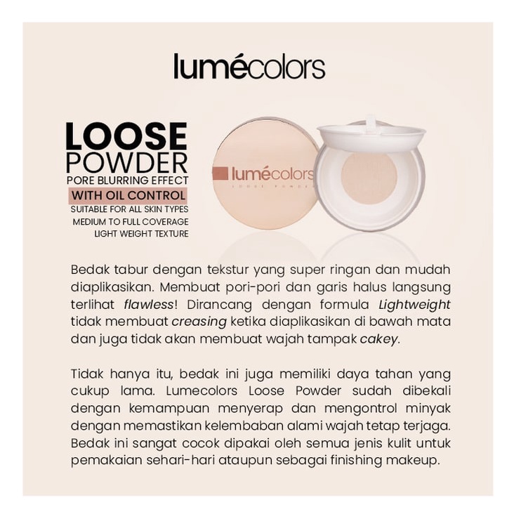 (Free Emas) Lumecolors Bedak tabur Loose Powder Pore Blurring Effect With Oil Control - Light Neutral