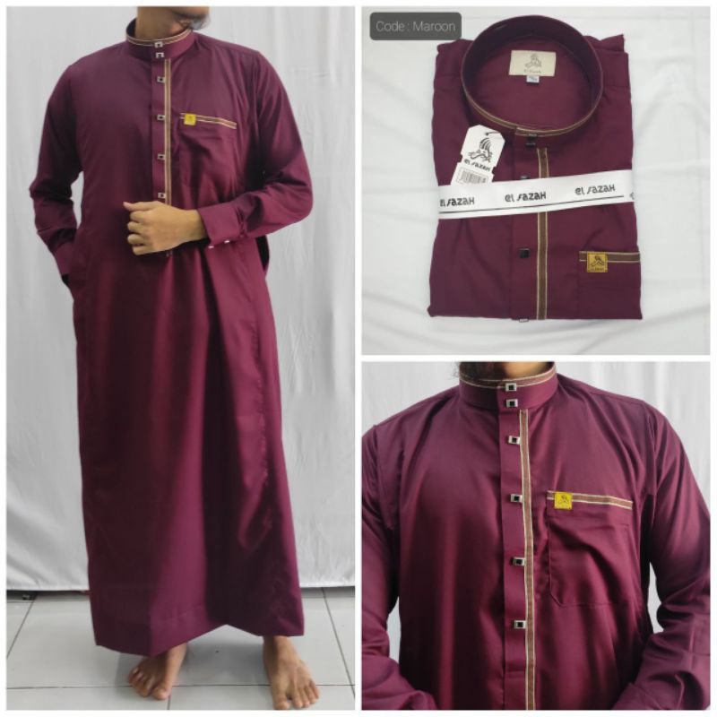 JUBAH GAMIS PRIA KOMBINASI LENGAN MANSET, JUBAH IMPORT STYLE AL HARAMAIN, AL FAZAH KATUN MANSET