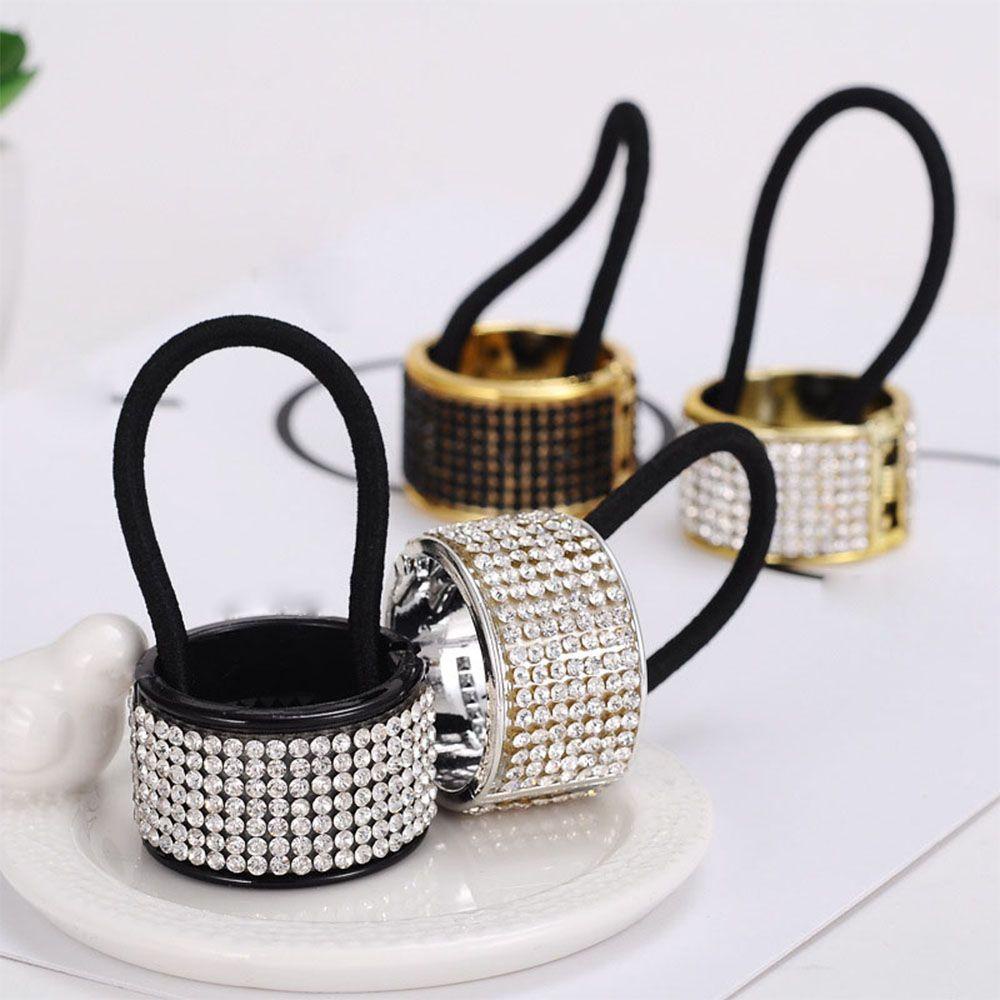 NEEDWAY Needway Cincin Rambut Punk Plastik Mutiara Untuk Wanita Ponytail Holder Kristal Gum Elastisitas Tinggi Hiasan Kepala