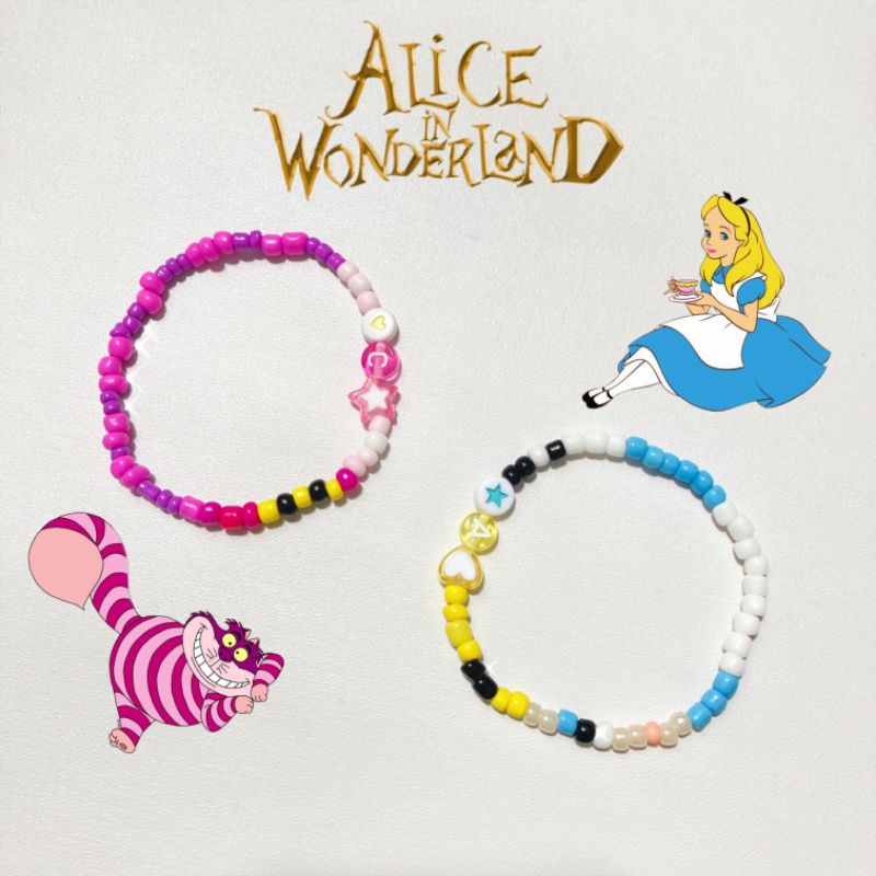 [ PRE ORDER] BACA RULES | Gelang Manik Alice in Wonderland Inspired Bisa Custom Inisial