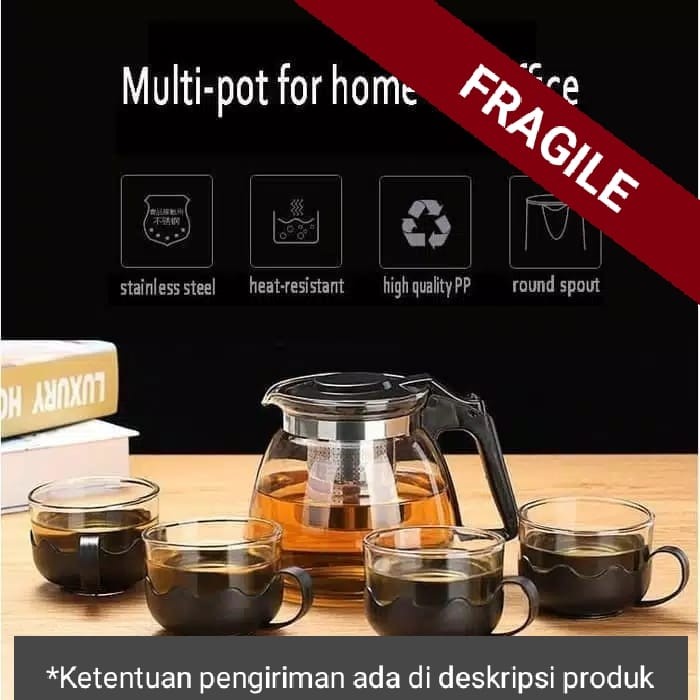 BELLA - TEAPOT KACA SET 5 IN 1 - TEKO TEA POT KACA SARINGAN WITH BOX