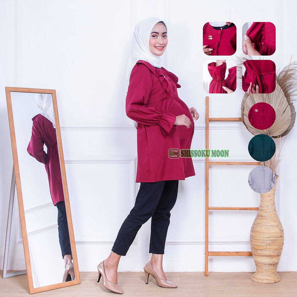 Baju Atasan Hamil Lengan Panjang Model Muslimah Bahan Rayon Twill