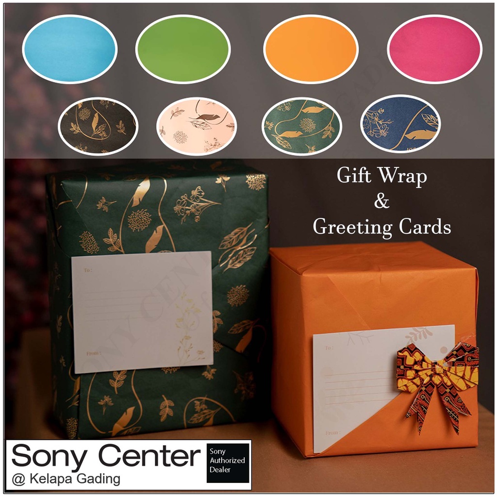 

Paket Bundle Bungkus Hadiah Kertas Kado dan Kartu Ucapan Khusus dalam 1 orderan di Sony Center Kelapa Gading