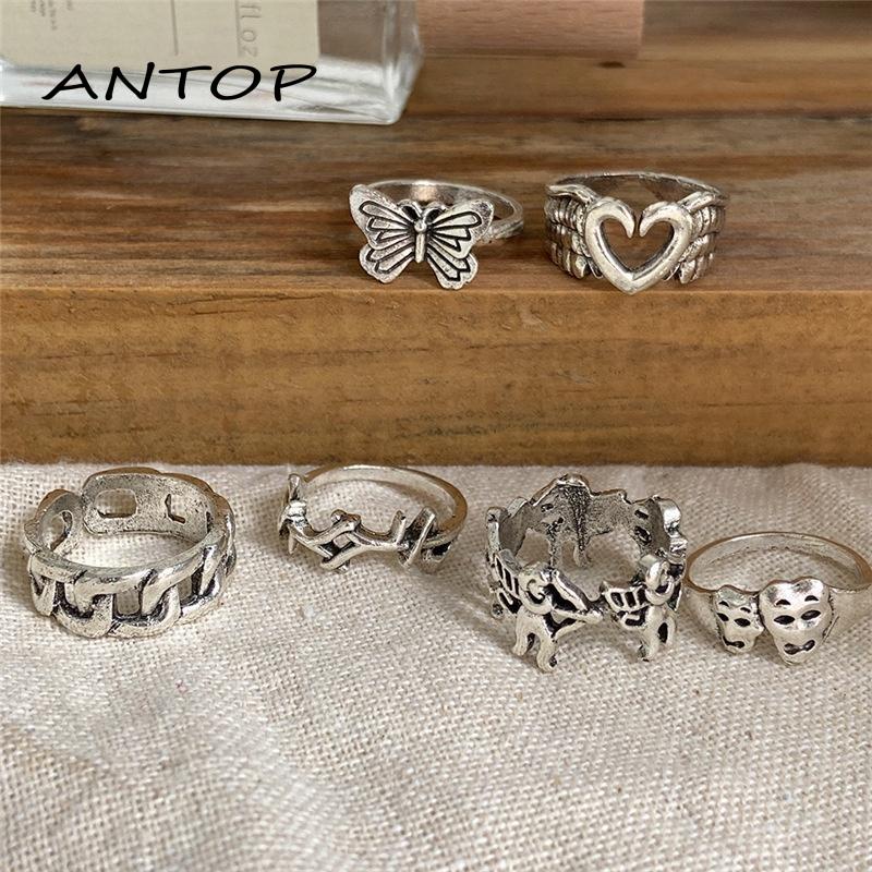 Cincin Cinta Tali Perak Titanium Tahan Karat Korea Setel Retro Hip Hop Ring ANTOP