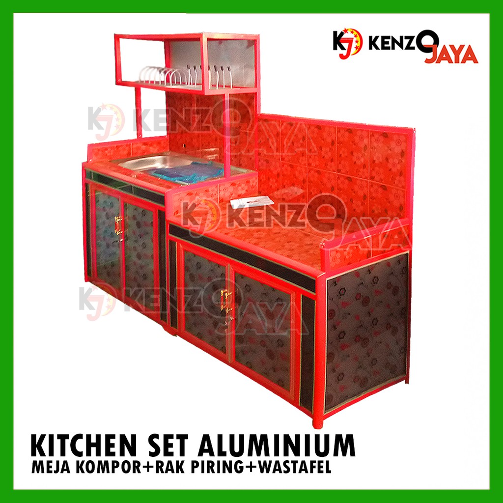 Kitchen Set Aluminium (Wastafel+Meja Kompor+Rak Piring)