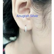 (COD)Anting jepit anak &amp; remaja donat mata diamond putih perak asli 925/silver lapisan emas putih murni.