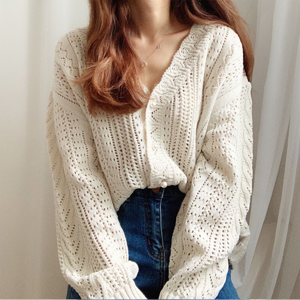 Korean New Women's V-neck Loose Lazy Fairy Long Sleeved Knitted Cardigan