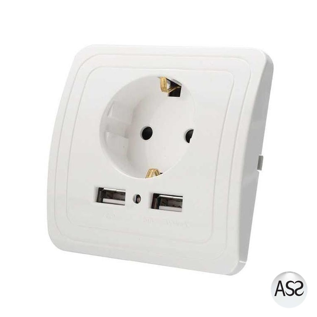 ASS Shop - Taffware Stop Kontak Dinding EU Plug dengan 2 USB Port - SCN2