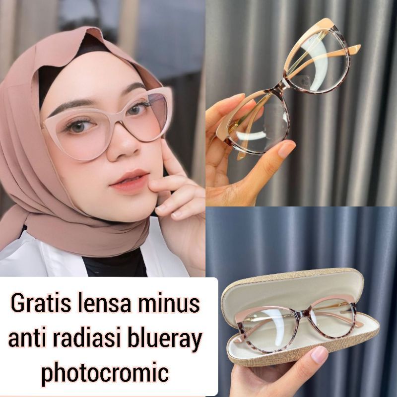 KACAMATA CAT EYE FUJI GRATIS LENSA PHOTOCROMIC ANTI RADIASI , KACAMATA CAT EYE MINUS
