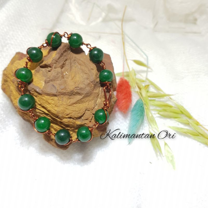 Gelang Batu Giok Hijau Tua Import 10 mm