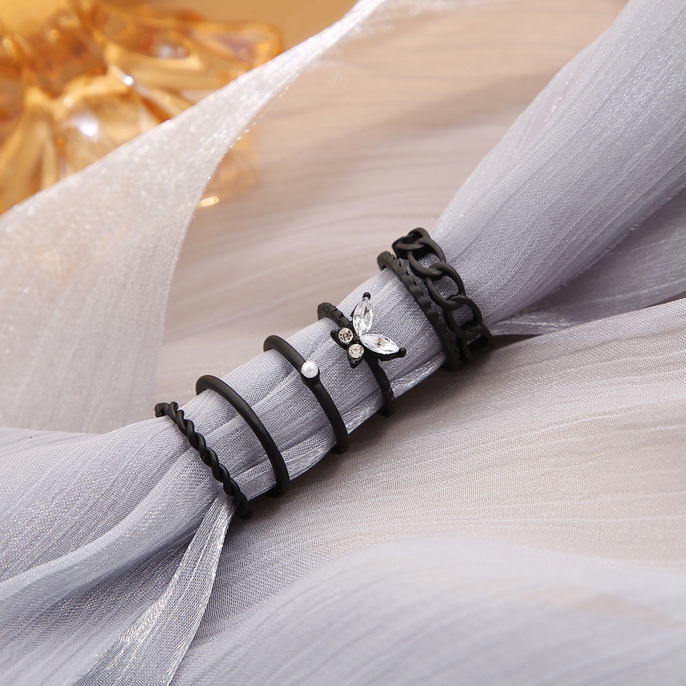 5pcs / Set Cincin Knuckle Desain Kupu-Kupu Geometris Warna Hitam Bahan Metal Gaya Vintage Gothic Untuk Wanita