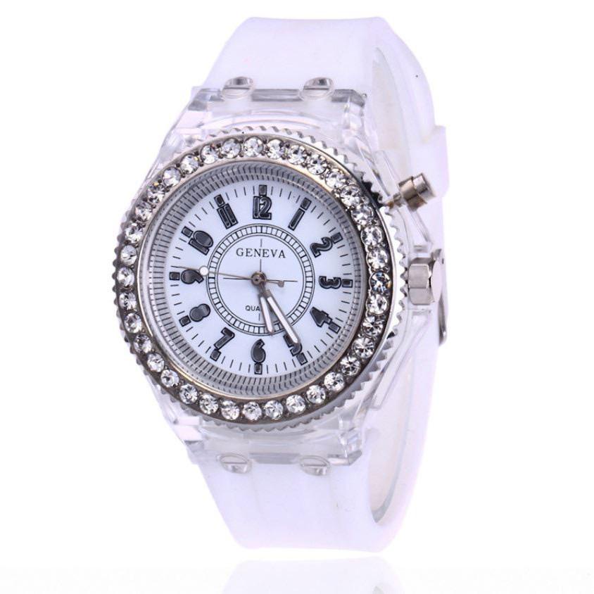 BW [✅COD] JAM TANGAN WANITA ANALAOG QUARTZ STRAP RUBBER LED LIGHT GENEVA LED LIGHT LAMPU