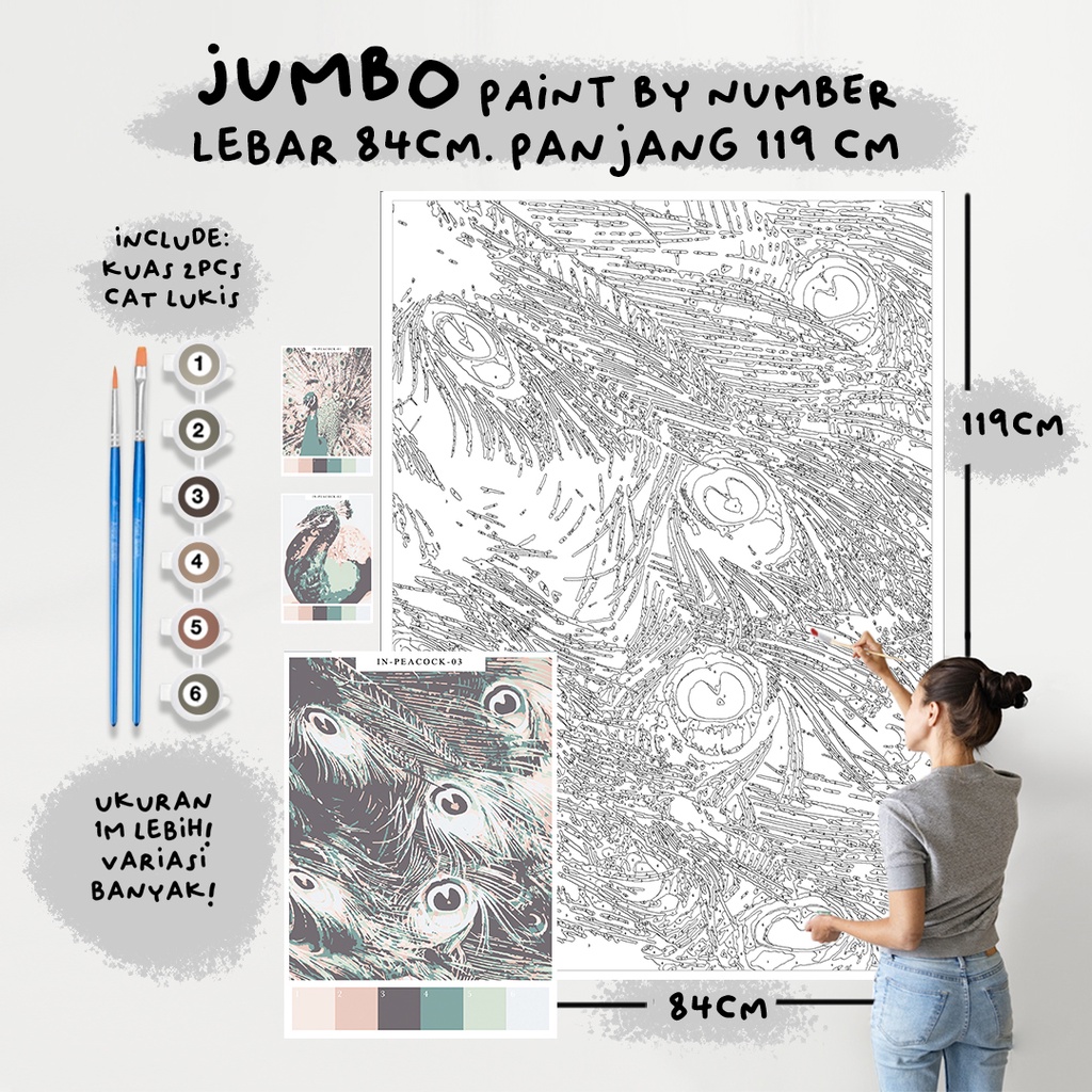 

JUMBO Paint By Number Kit, PEACOCK paint by number besar a0