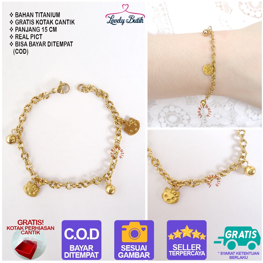 Lovelybutik Gelang Anak Titanium Gelang Tangan Anak Perempuan Cutie Anak Bonus Kotak Perhiasan
