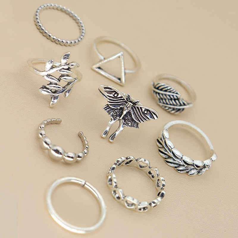 Butterfly 9 Pcs / Set Cincin Buku Jari Aneka Bentuk Warna Silver Untuk Wanita