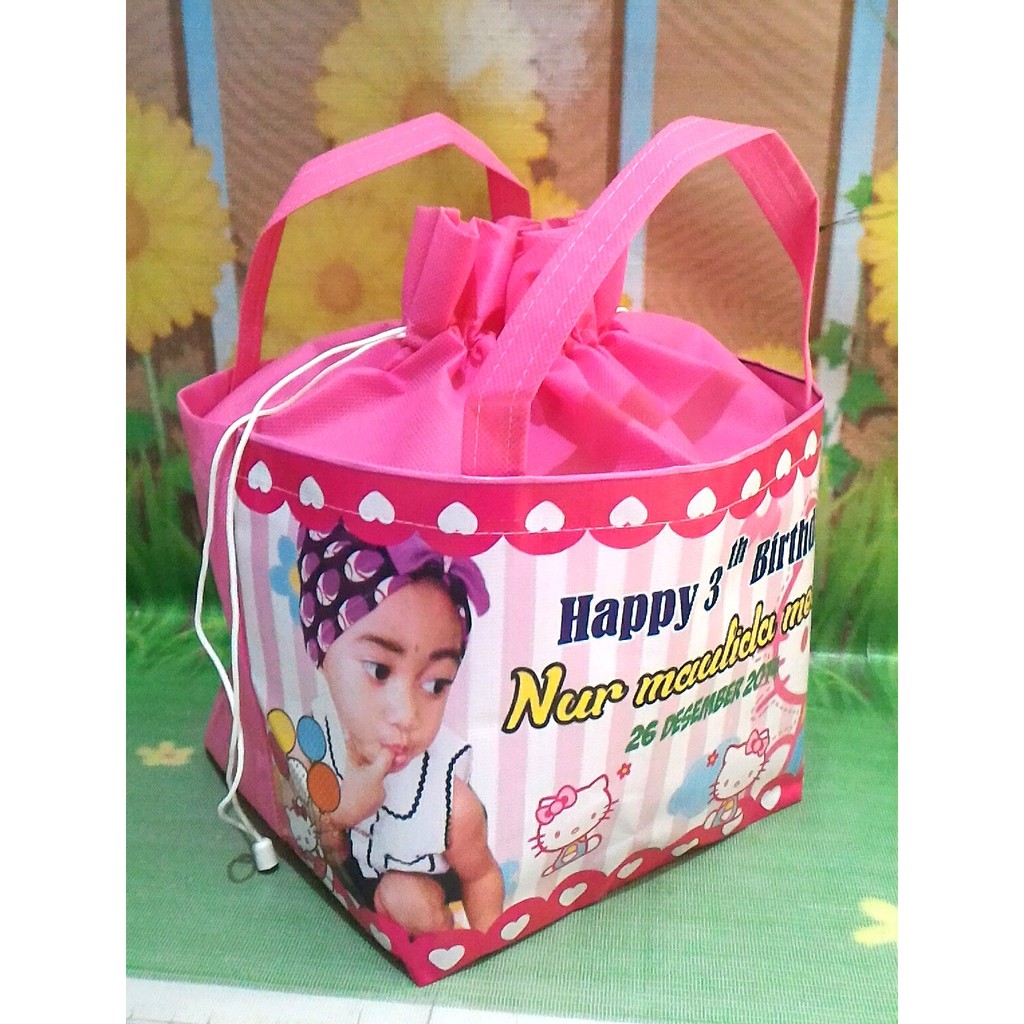 Goodie bag Souvenir Tas ulang tahun anak model serut MURAH bahan TEBAL / tas Tasyakuran Aqiqah-6