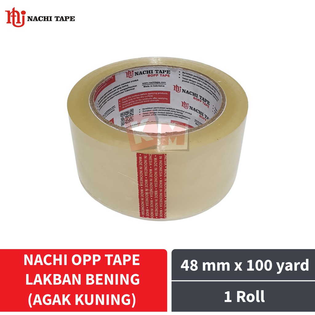 Lakban Bening Kekuningan Nachi Opp Packing Tape 2 Inch / 48 mm x 100 Yard Core Merah / 48mm